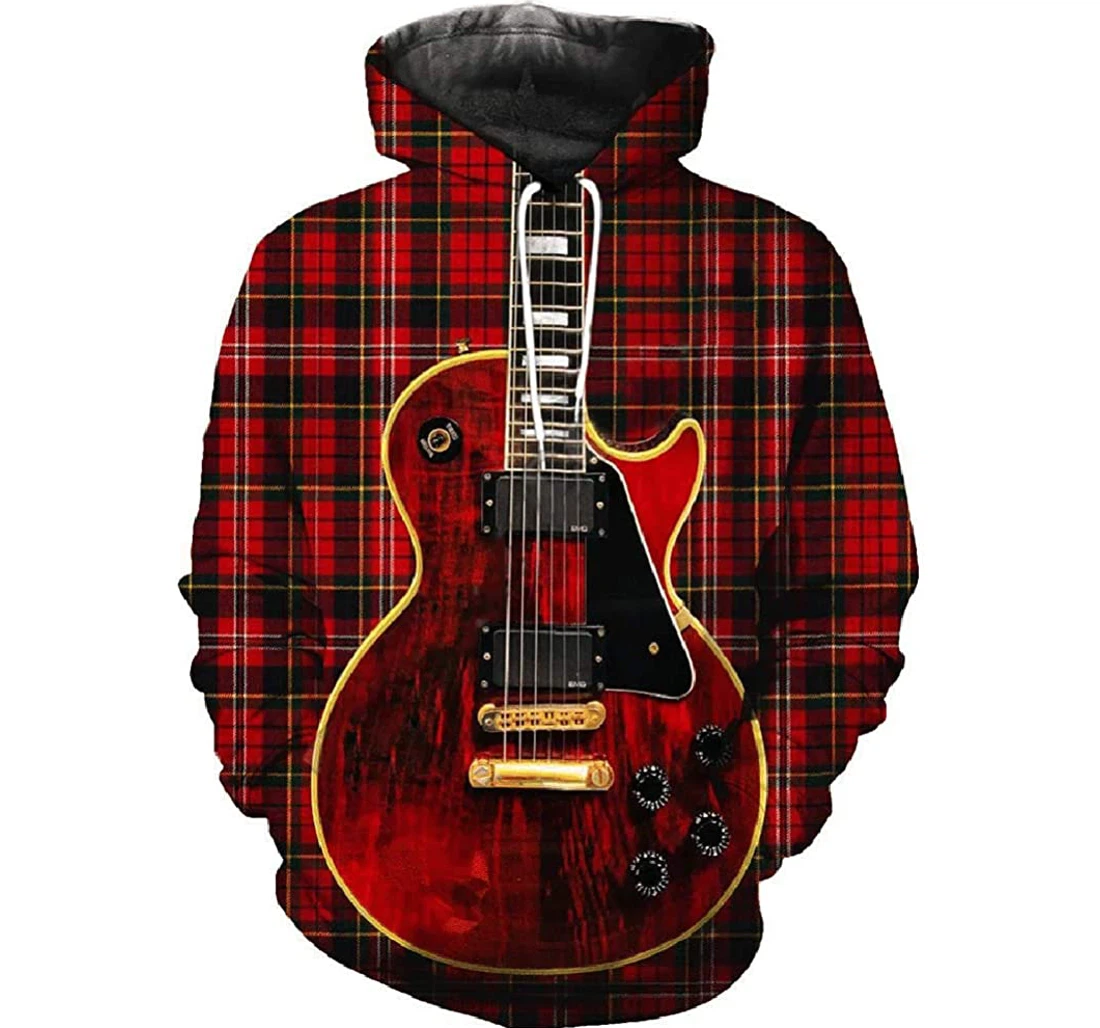 Plaid Guitar Red Man And Woman - 3D Printed Pullover Hoodie