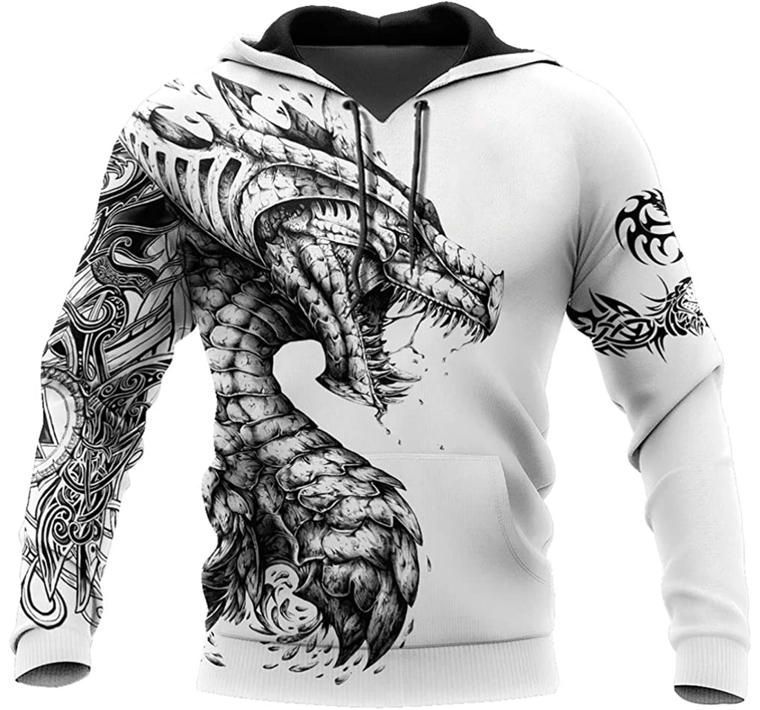 Tattoo And Dungeon Dragon And White Man And Woman - 3D Printed Pullover Hoodie