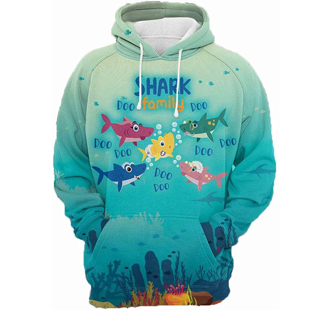 Shark Family Cute Man And Woman - 3D Printed Pullover Hoodie