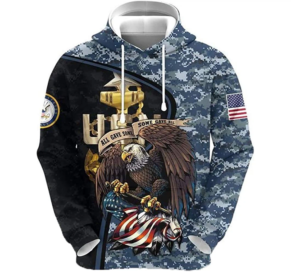 Us Army Veteran Eagle And American Flag Blue Camo Man And Woman - 3D Printed Pullover Hoodie