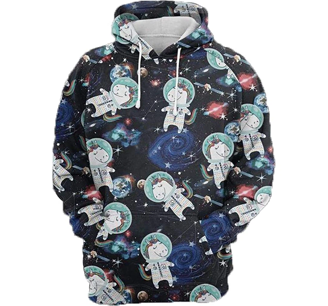 Unicorn Astronaut Man And Woman - 3D Printed Pullover Hoodie