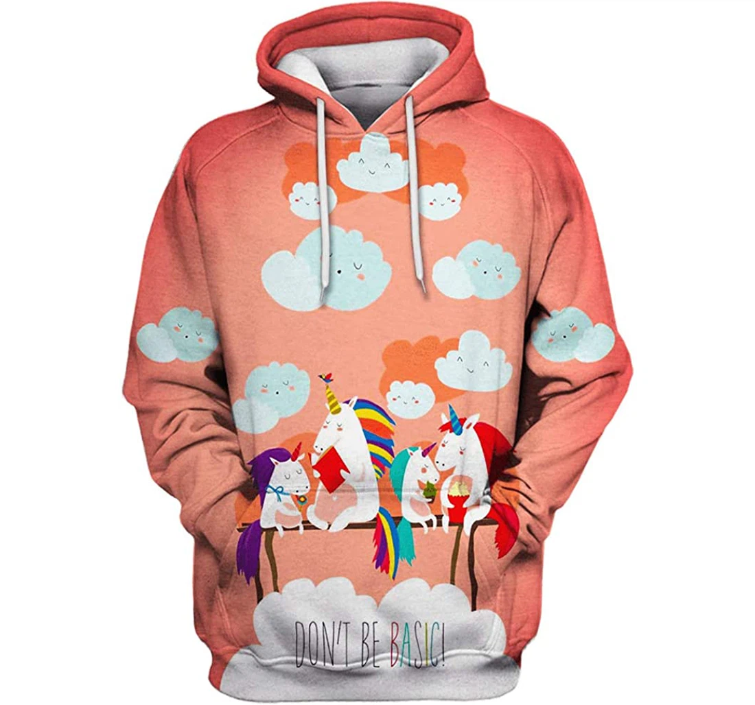 Unicorn Family Dont Be Basic Man And Woman - 3D Printed Pullover Hoodie