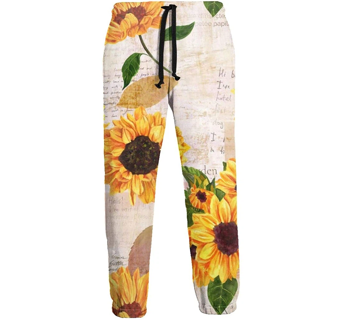 Personalized Sunflowers And Pictures Casual Sweatpants, Joggers Pants With Drawstring For Men, Women