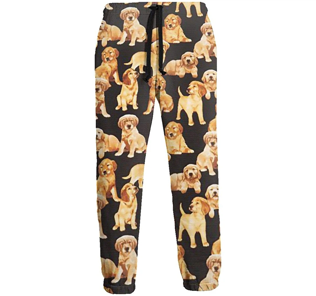 Personalized Black Golden Retriever Dog Puppy Wide Leg Vintage Tie Extra Long Loose Yoga Comfy Pajamas Sweatpants, Joggers Pants With Drawstring For Men, Women