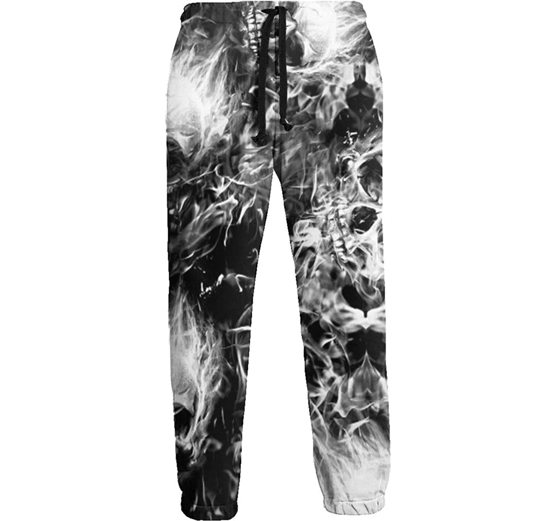Personalized Flaming Skulls Casual Sweatpants, Joggers Pants With Drawstring For Men, Women