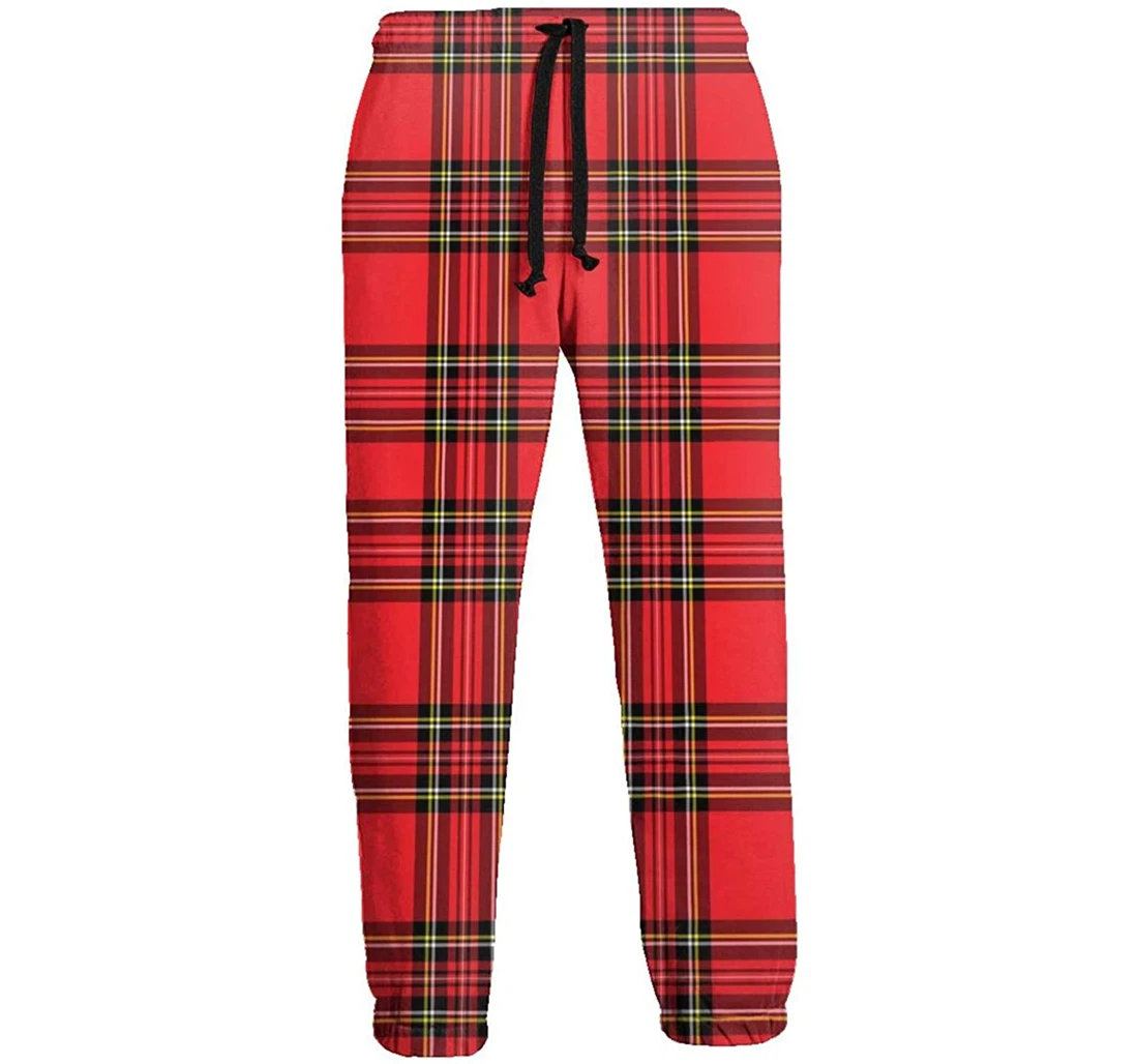 Personalized Sarahken Red And Black Plaid Pattern Graphic Funny Casual Sweatpants, Joggers Pants With Drawstring For Men, Women