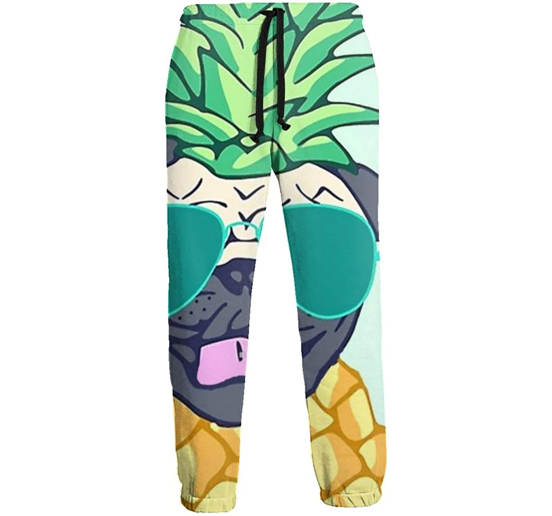 Personalized Pineapple Dog And Glasses Wide Leg Vintage Tie Extra Long Loose Yoga Comfy Pajamas Sweatpants, Joggers Pants With Drawstring For Men, Women
