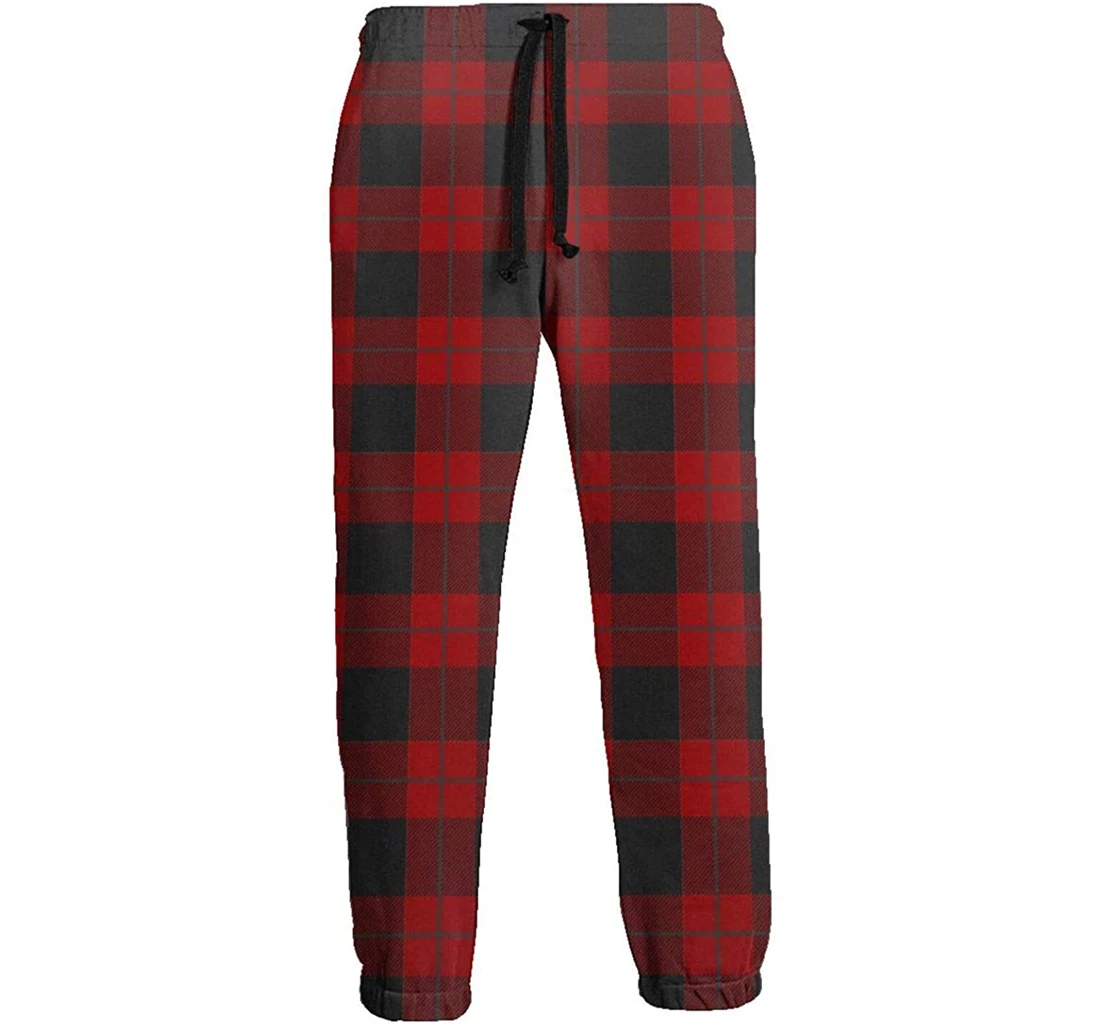 Personalized Red And Black Plaid Pattern Soft Pant Waist Sweatpants, Joggers Pants With Drawstring For Men, Women
