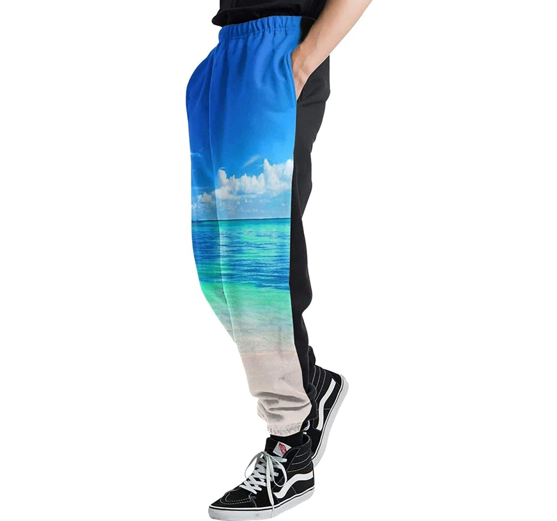Personalized Blue Sea And Sky Casual Sweatpants, Joggers Pants With Drawstring For Men, Women