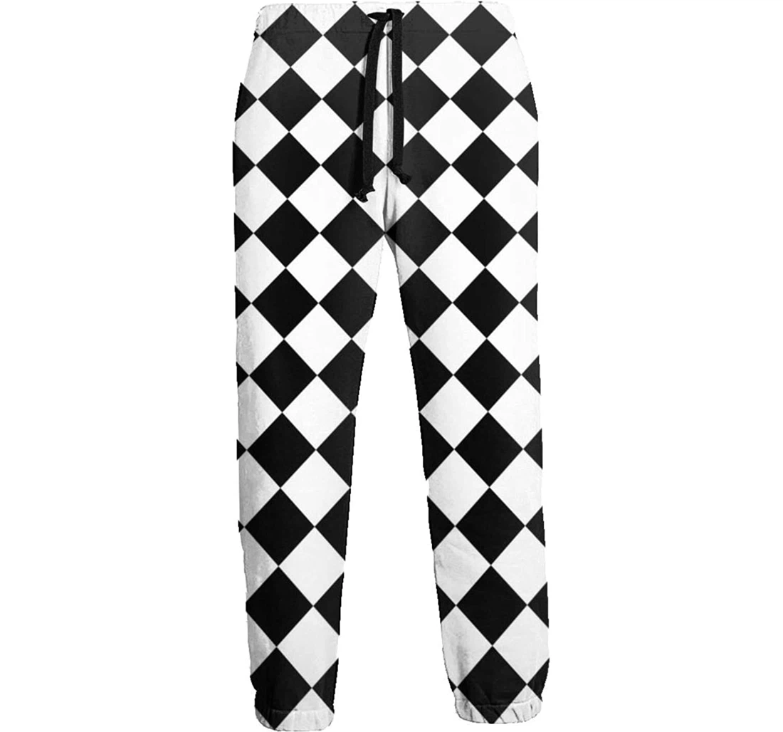 Personalized A Black And White Lattice A Diamond Shape Graphic Funny Casual Sweatpants, Joggers Pants With Drawstring For Men, Women