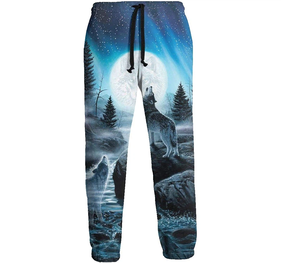 Personalized Wolf Moon Art Sweat Hip Hop Garment Spring Sweatpants, Joggers Pants With Drawstring For Men, Women