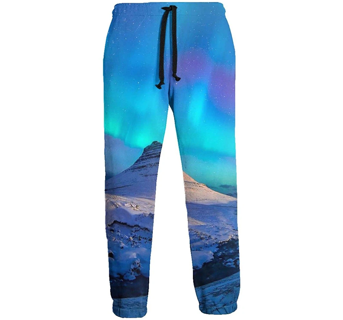 Personalized Beautiful Northern Lights Digital Graphric Cool Casual Sweatpants, Joggers Pants With Drawstring For Men, Women