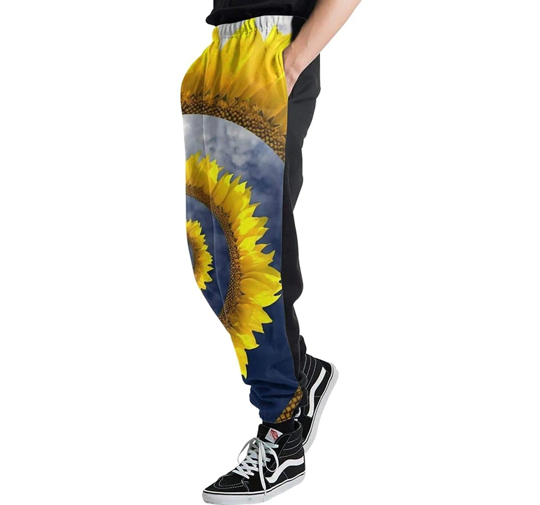 Personalized Helix Sunflower Digital Graphric Cool Casual Sweatpants, Joggers Pants With Drawstring For Men, Women