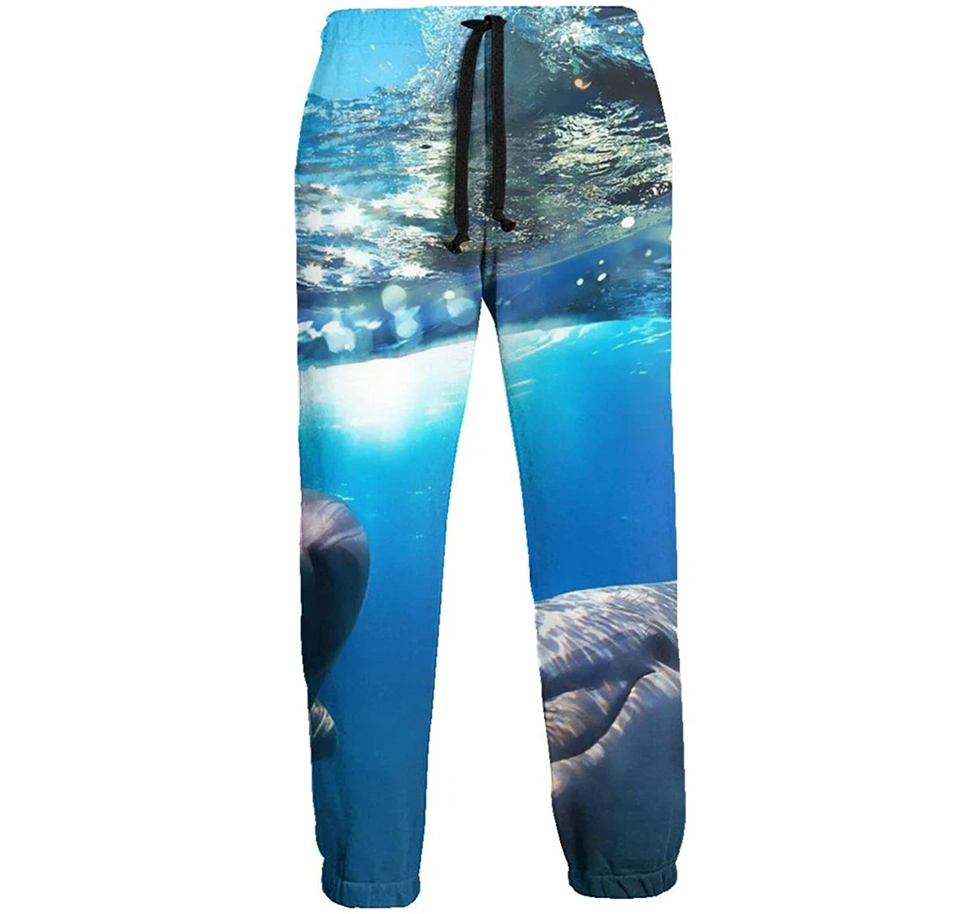 Personalized Lovely Dolphin Digital Graphric Cool Casual Sweatpants, Joggers Pants With Drawstring For Men, Women