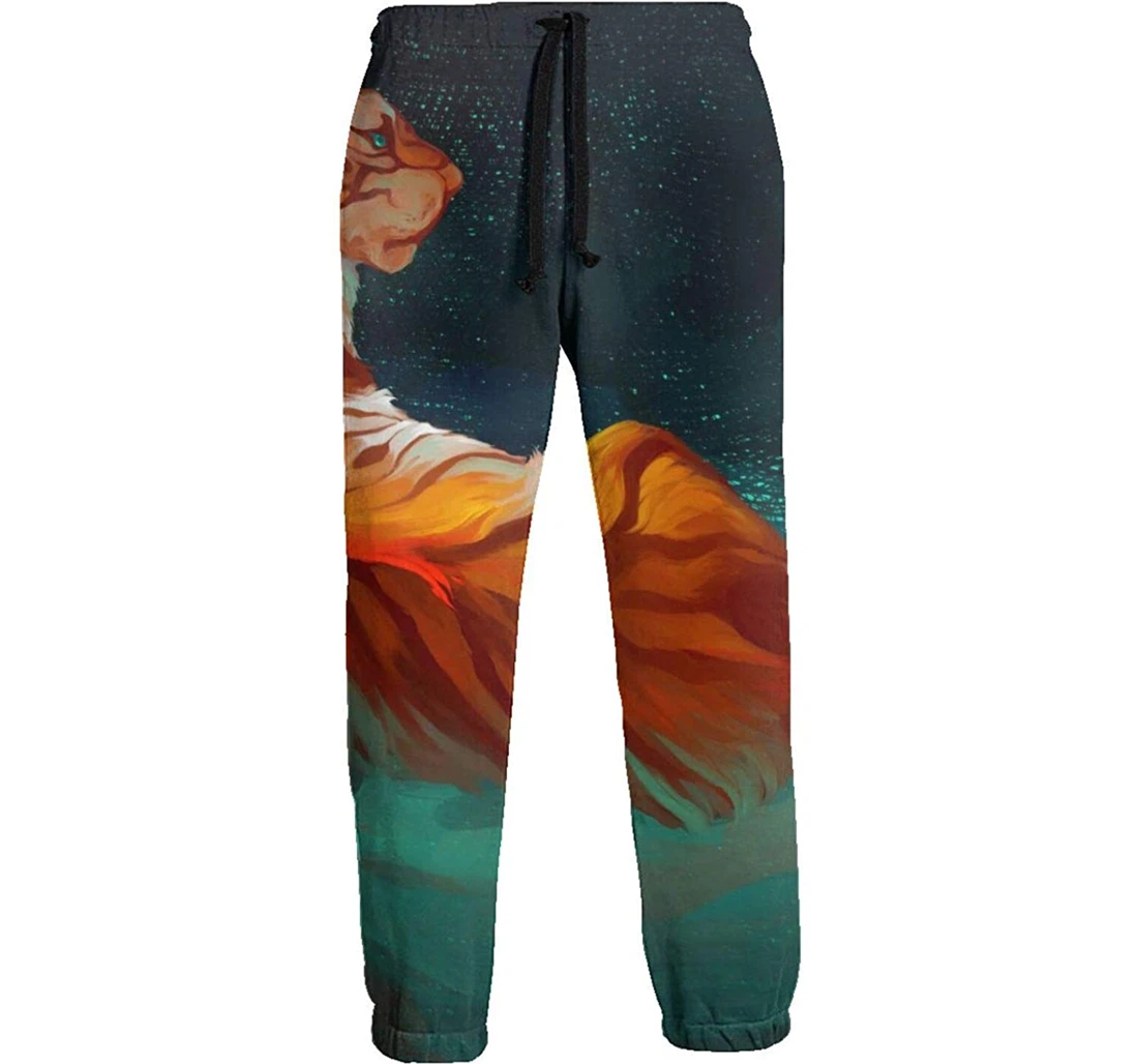 Personalized Orange Cartoon Tiger Graphic Funny Casual Sweatpants, Joggers Pants With Drawstring For Men, Women