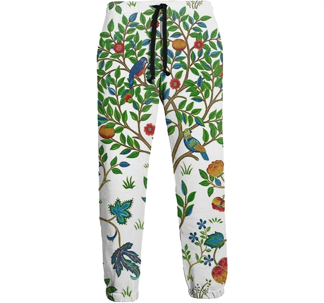 Personalized Tree Birds Flowers Swedish Flag Casual Sweatpants, Joggers Pants With Drawstring For Men, Women