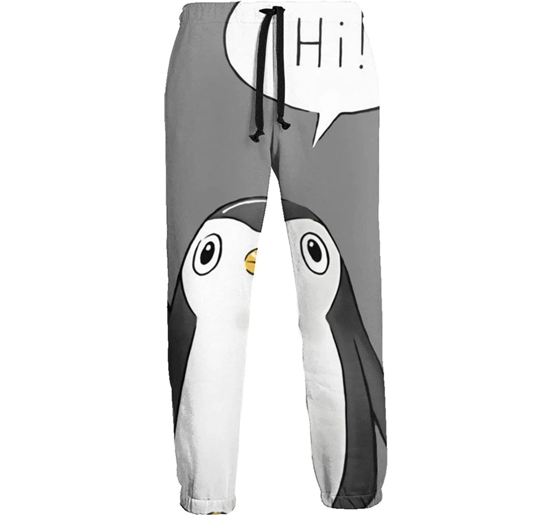 Personalized Pengiun's Greeting Graphic Funny Casual Sweatpants, Joggers Pants With Drawstring For Men, Women