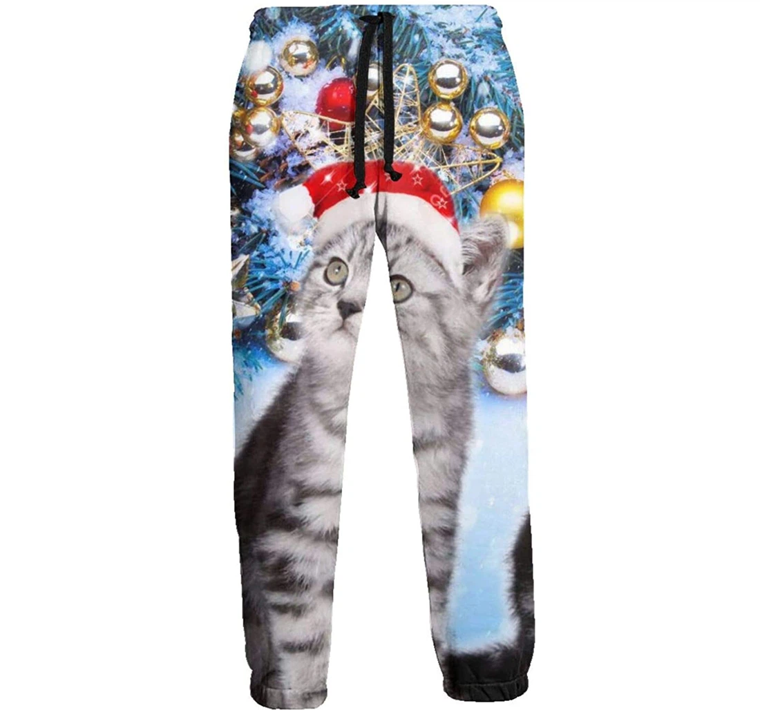 Personalized Three Little Kittens And A Christmas Tree Digital Graphric Cool Casual Sweatpants, Joggers Pants With Drawstring For Men, Women