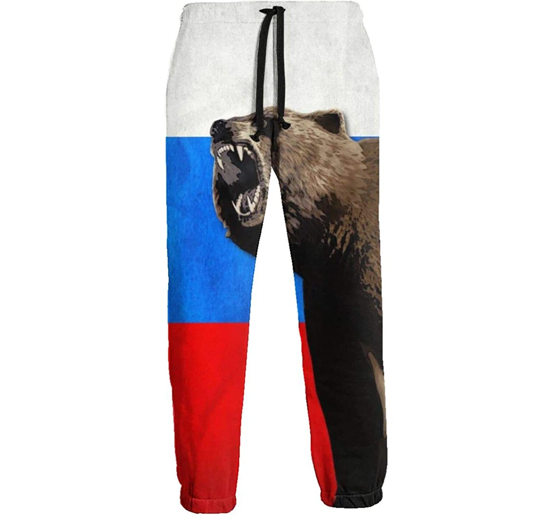 Personalized Russian Flag Bear Men¡¯s Soft Pant Waist Sweatpants, Joggers Pants With Drawstring For Men, Women