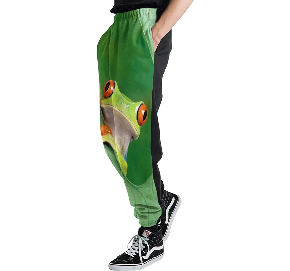 Personalized Frog Behind The Leaf Digital Graphric Cool Casual Sweatpants, Joggers Pants With Drawstring For Men, Women