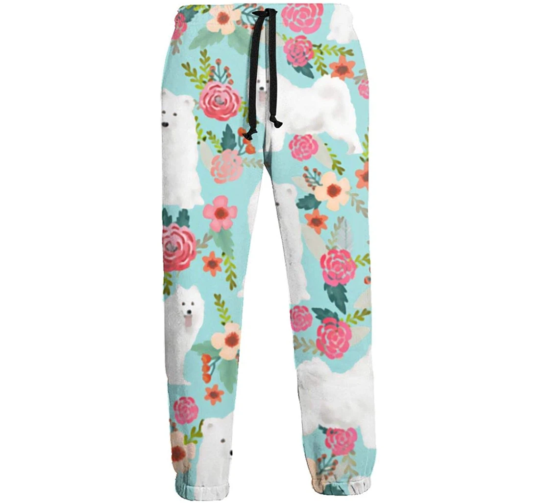 Personalized White Samoyed Graphic Lightweight Comfortable Sweatpants, Joggers Pants With Drawstring For Men, Women