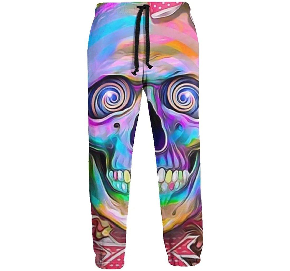 Personalized Sugar Flower Skull Graphic Funny Casual Sweatpants, Joggers Pants With Drawstring For Men, Women
