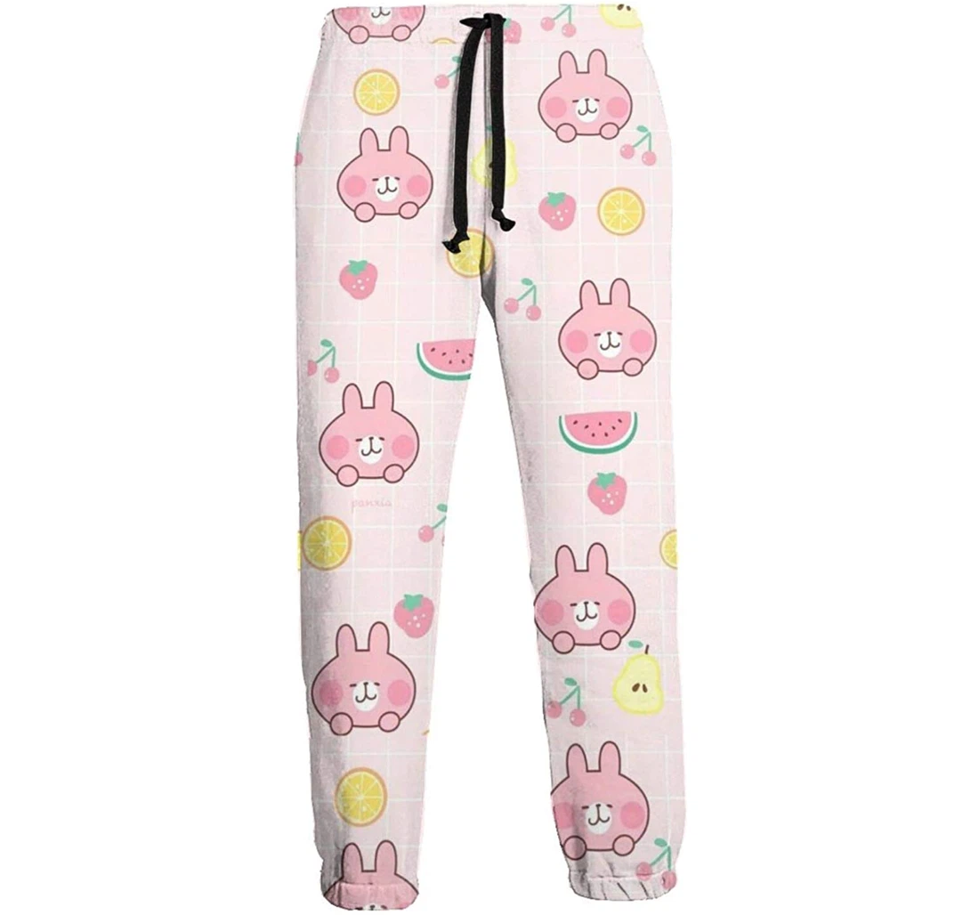 Personalized Kawaii Pink Bears And Fruit Pattern Sweat Hip Hop Garment Spring Sweatpants, Joggers Pants With Drawstring For Men, Women