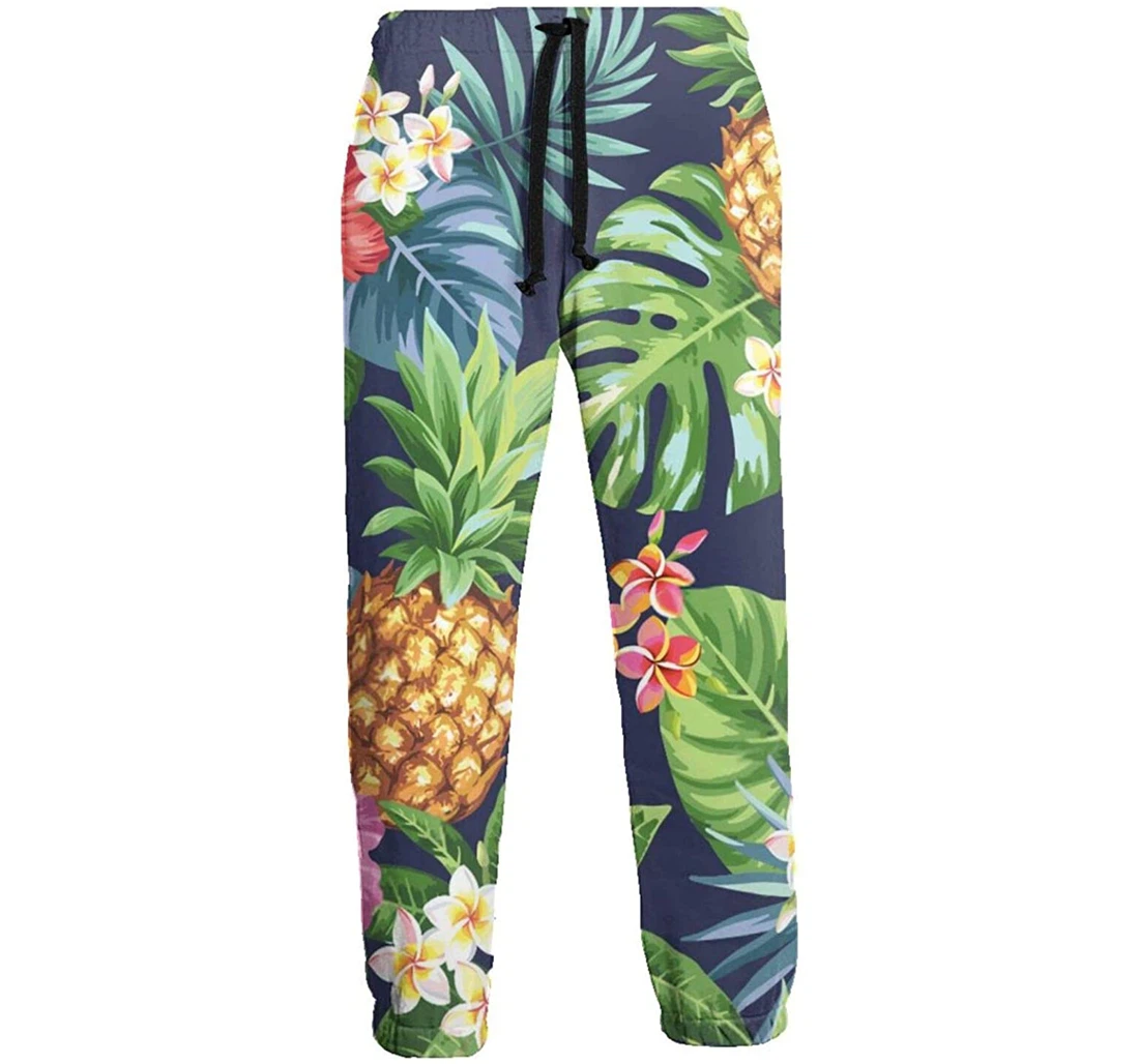 Personalized Pineapple And Flowers Sweat Hip Hop Garment Spring Sweatpants, Joggers Pants With Drawstring For Men, Women