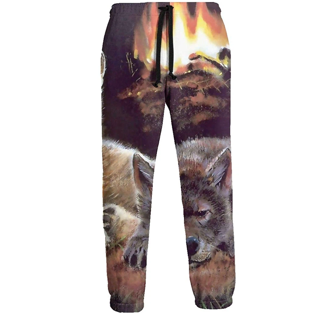 Personalized Puppies By The Fire Digital Graphric Cool Casual Sweatpants, Joggers Pants With Drawstring For Men, Women