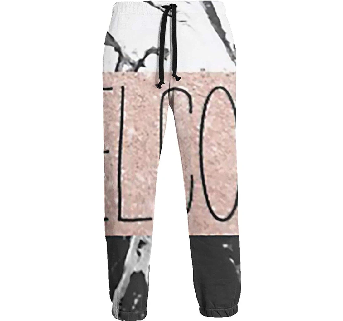 Personalized Black White Marble Rose Gold Color Welcome Digital Graphric Cool Casual Sweatpants, Joggers Pants With Drawstring For Men, Women