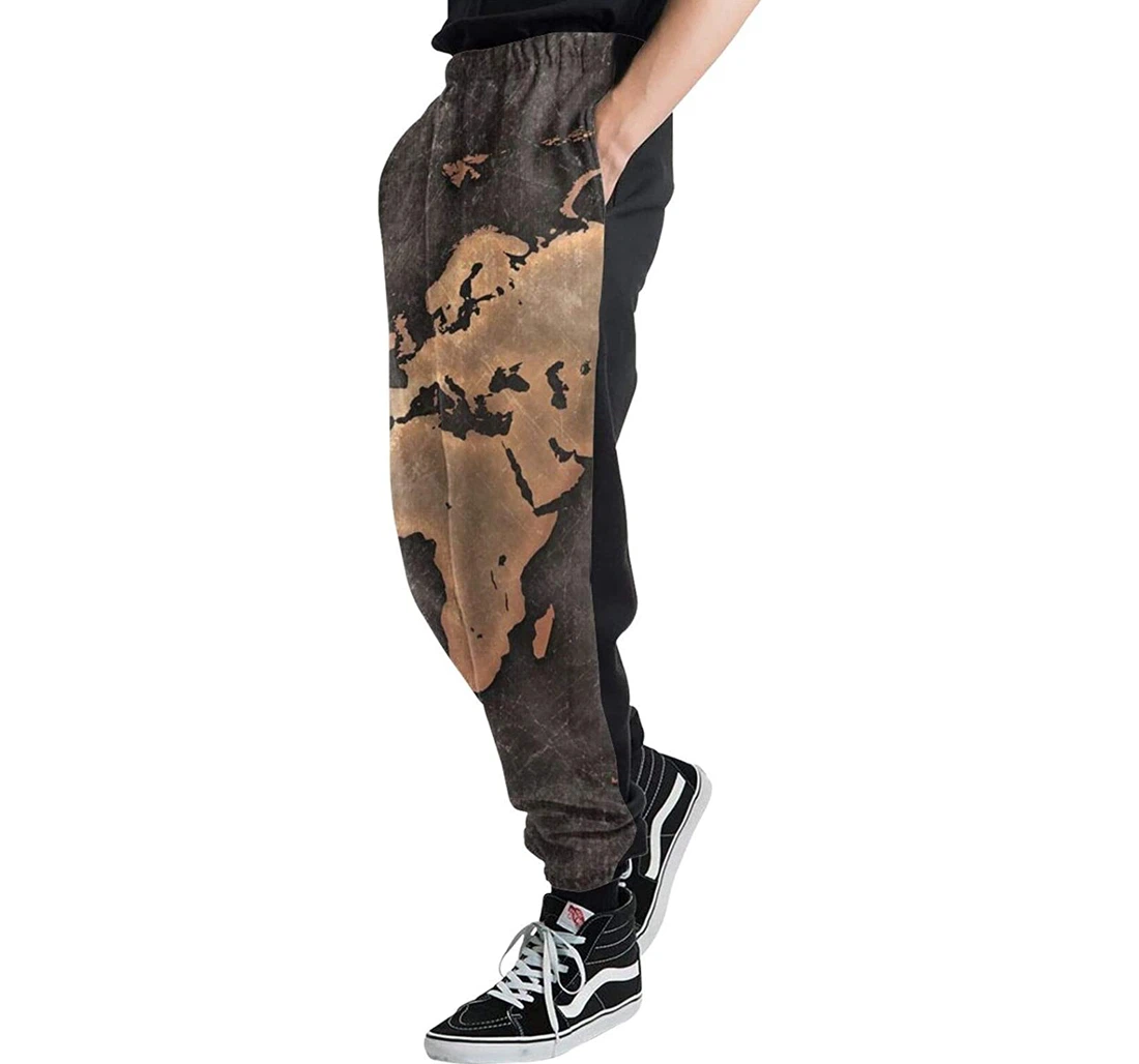 Personalized World Map Digital Graphric Cool Casual Sweatpants, Joggers Pants With Drawstring For Men, Women