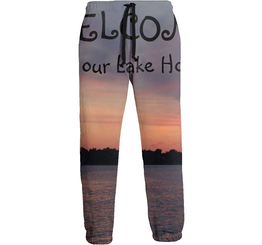 Personalized Welcome To Our Lake House Digital Graphric Cool Casual Sweatpants, Joggers Pants With Drawstring For Men, Women