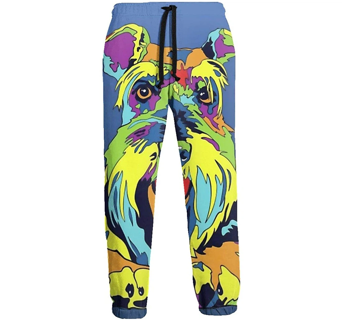 Personalized Colorful Schnauzer Graphic Lightweight Comfortable Sweatpants, Joggers Pants With Drawstring For Men, Women