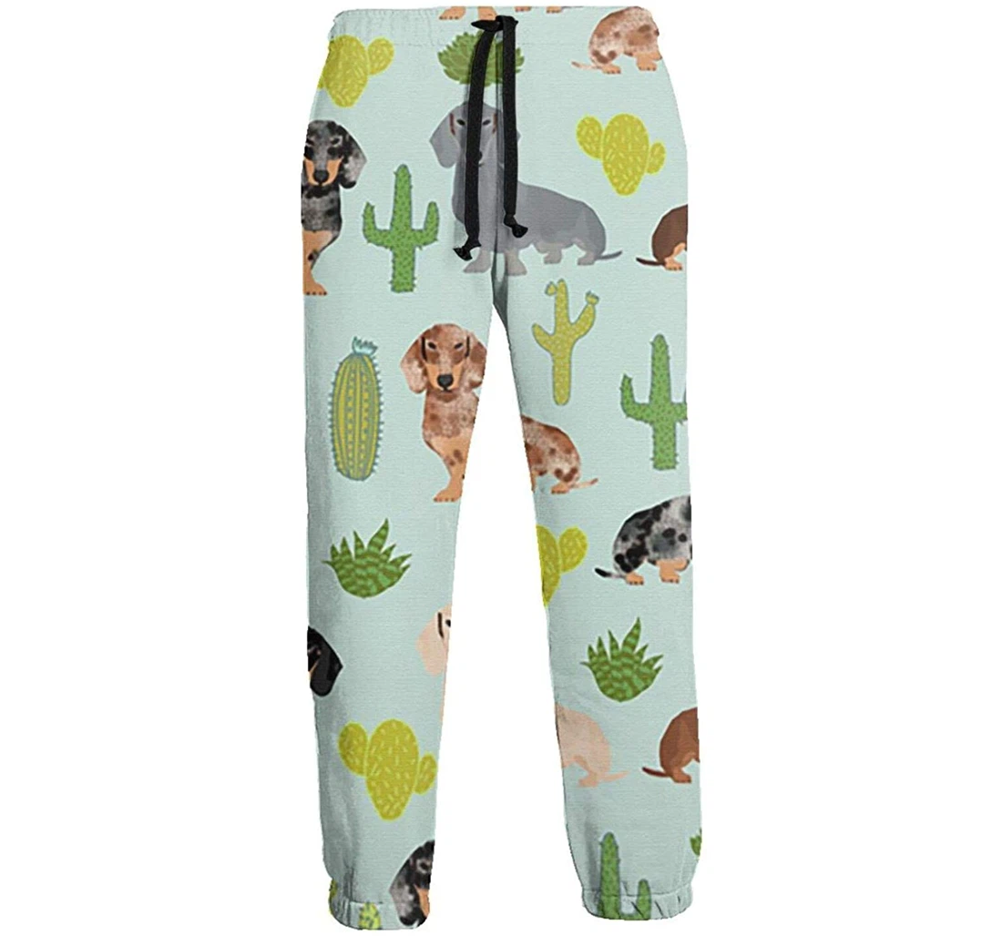 Personalized Prickly Pear And Dachshund Soft Pant Waist Sweatpants, Joggers Pants With Drawstring For Men, Women