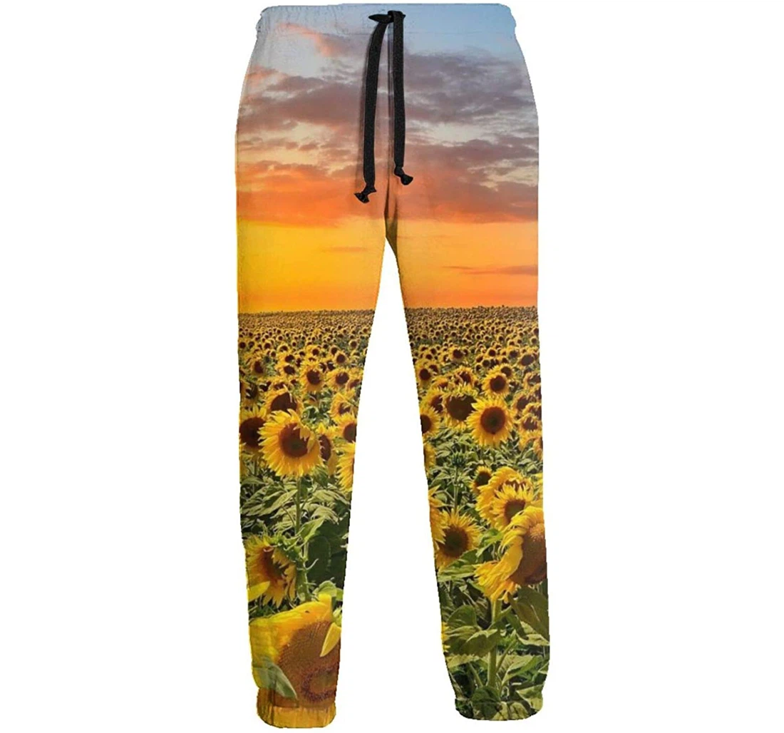 Personalized Sunflower Field Sweat Hip Hop Garment Spring Sweatpants, Joggers Pants With Drawstring For Men, Women