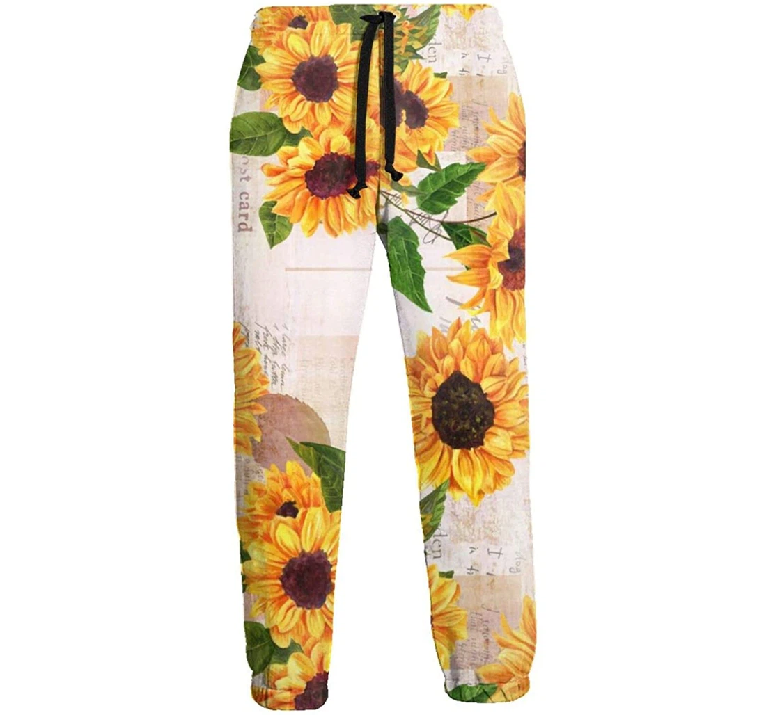 Personalized Sunflowers And Words Sweat Hip Hop Garment Spring Sweatpants, Joggers Pants With Drawstring For Men, Women