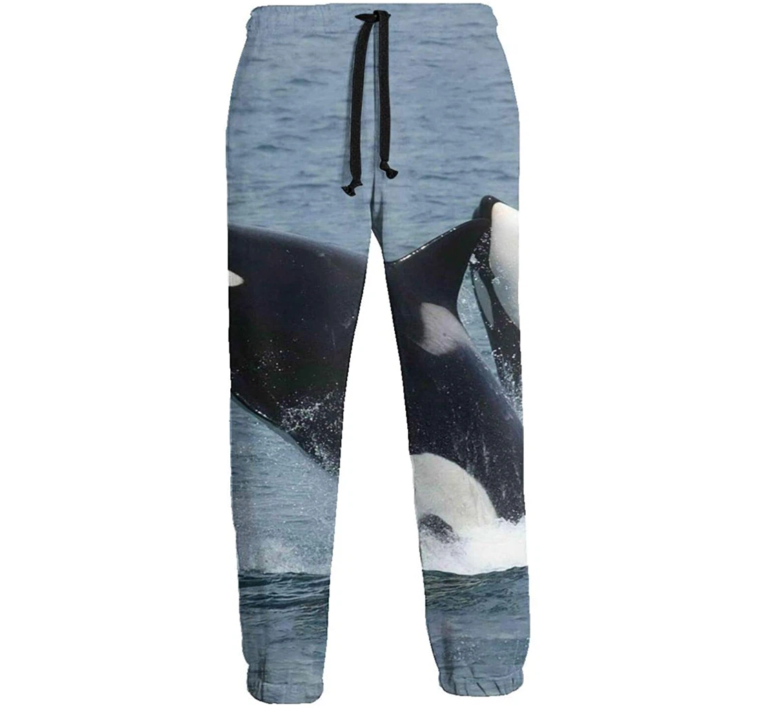 Personalized Two Killer Whales Swedish Flag Casual Sweatpants, Joggers Pants With Drawstring For Men, Women