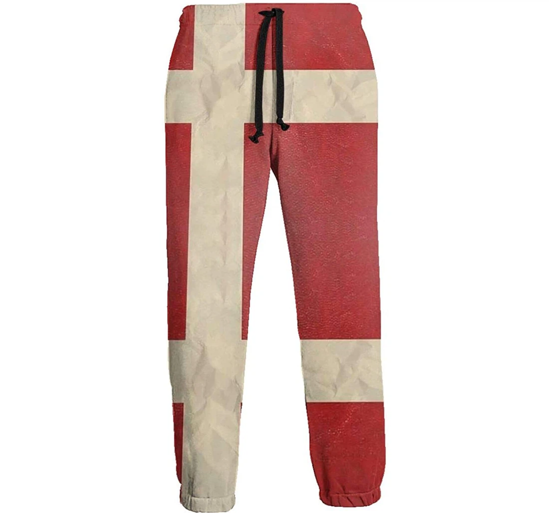 Personalized Danish Flag Casual Sweatpants, Joggers Pants With Drawstring For Men, Women