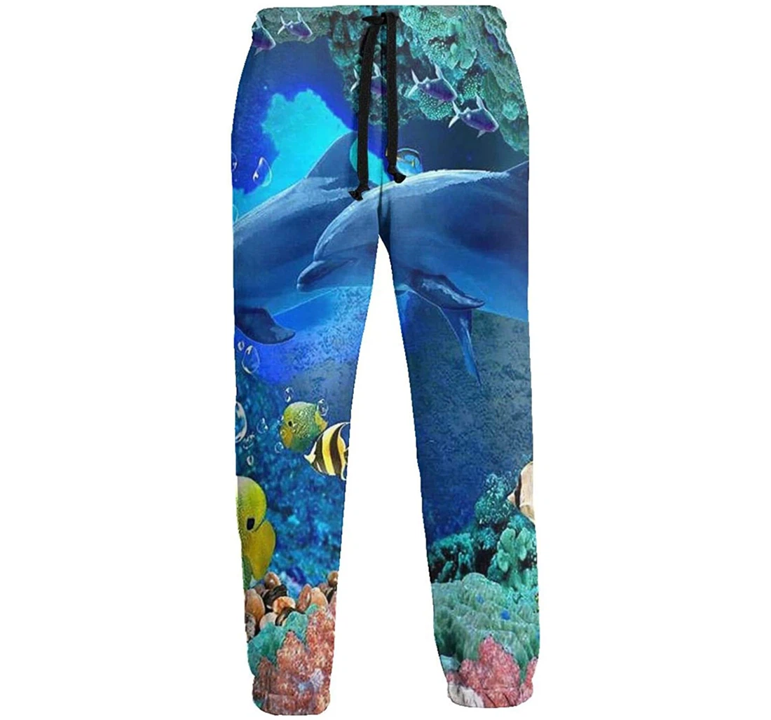 Personalized Dolphin Swedish Flag Casual Sweatpants, Joggers Pants With Drawstring For Men, Women
