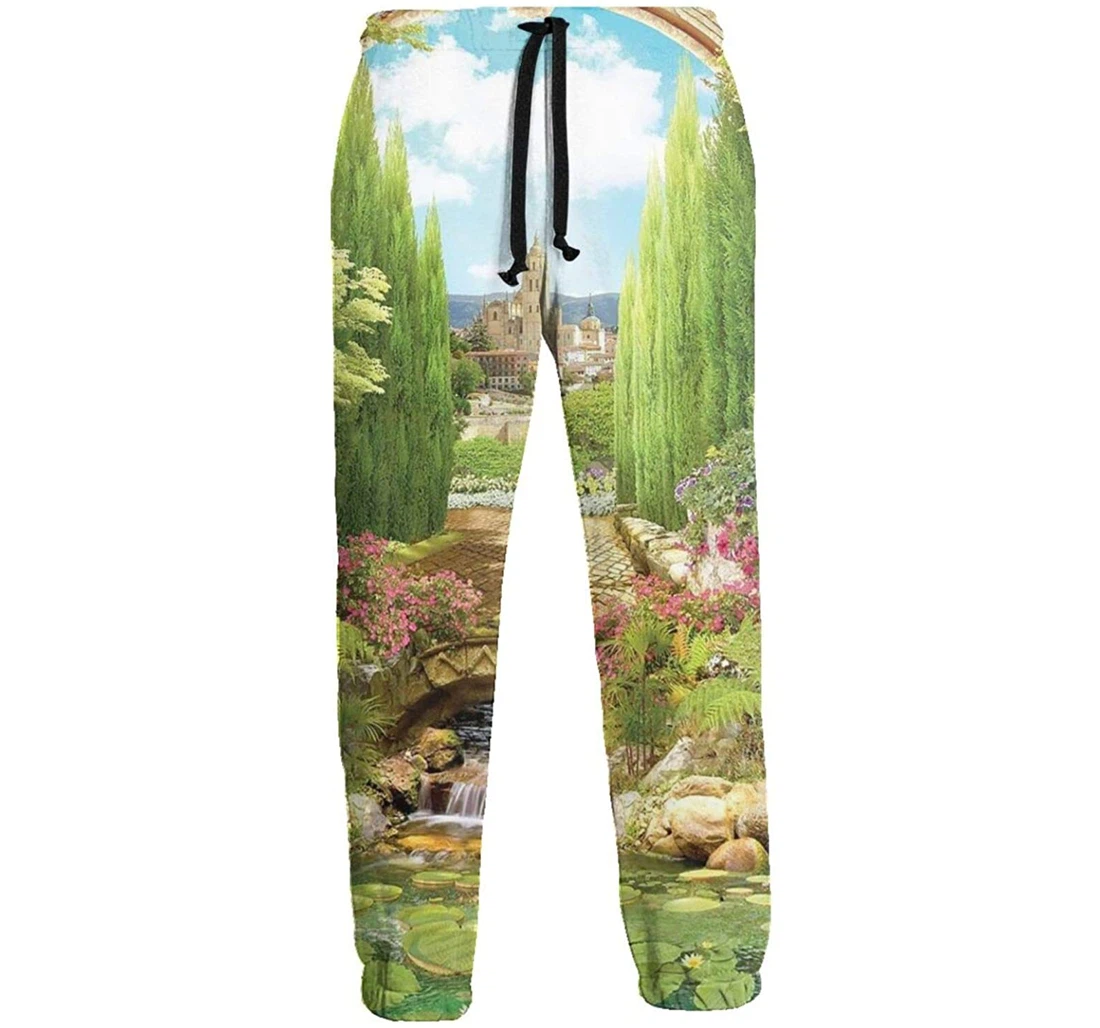 Personalized Beautiful Garden Swedish Flag Casual Sweatpants, Joggers Pants With Drawstring For Men, Women