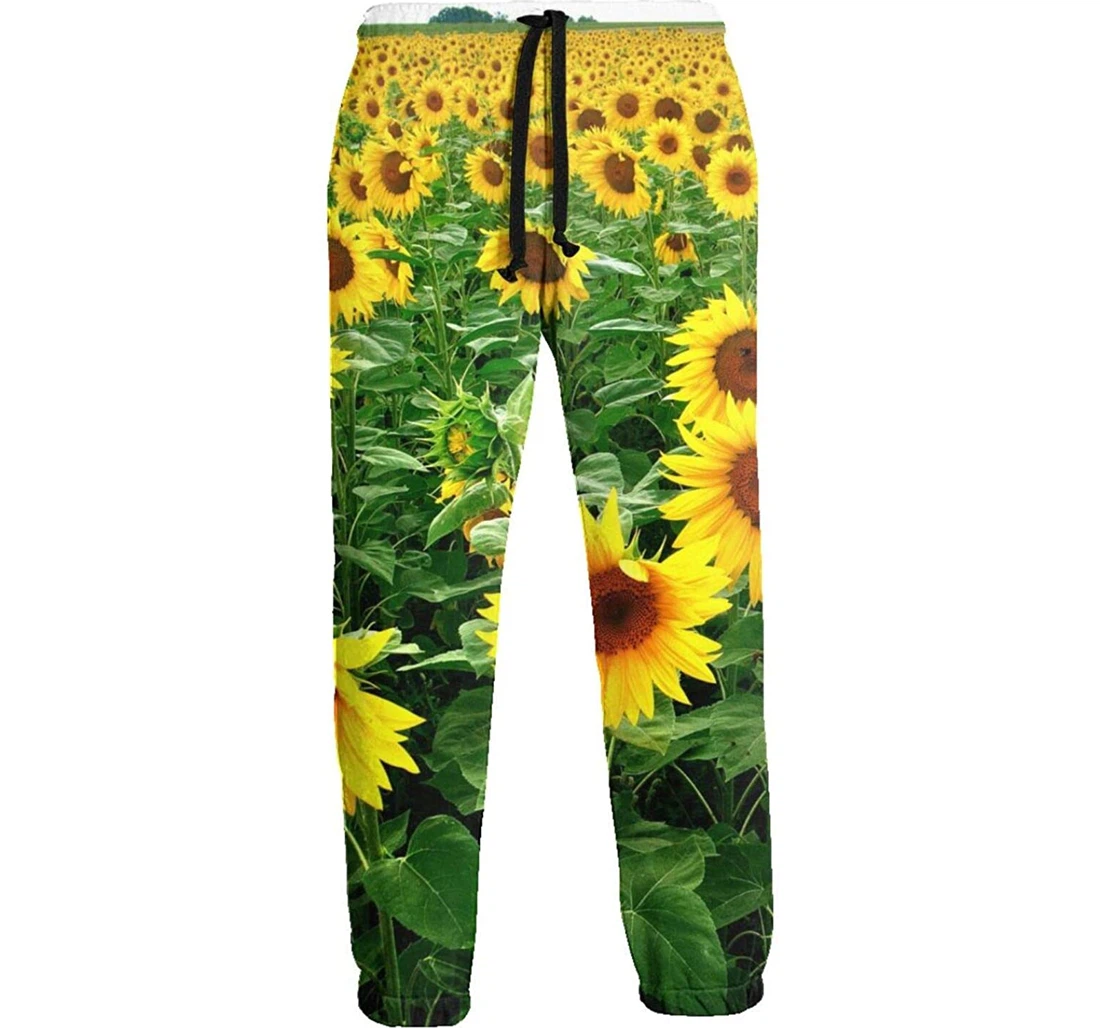 Personalized Yellow Sunflower Casual Sweatpants, Joggers Pants With Drawstring For Men, Women