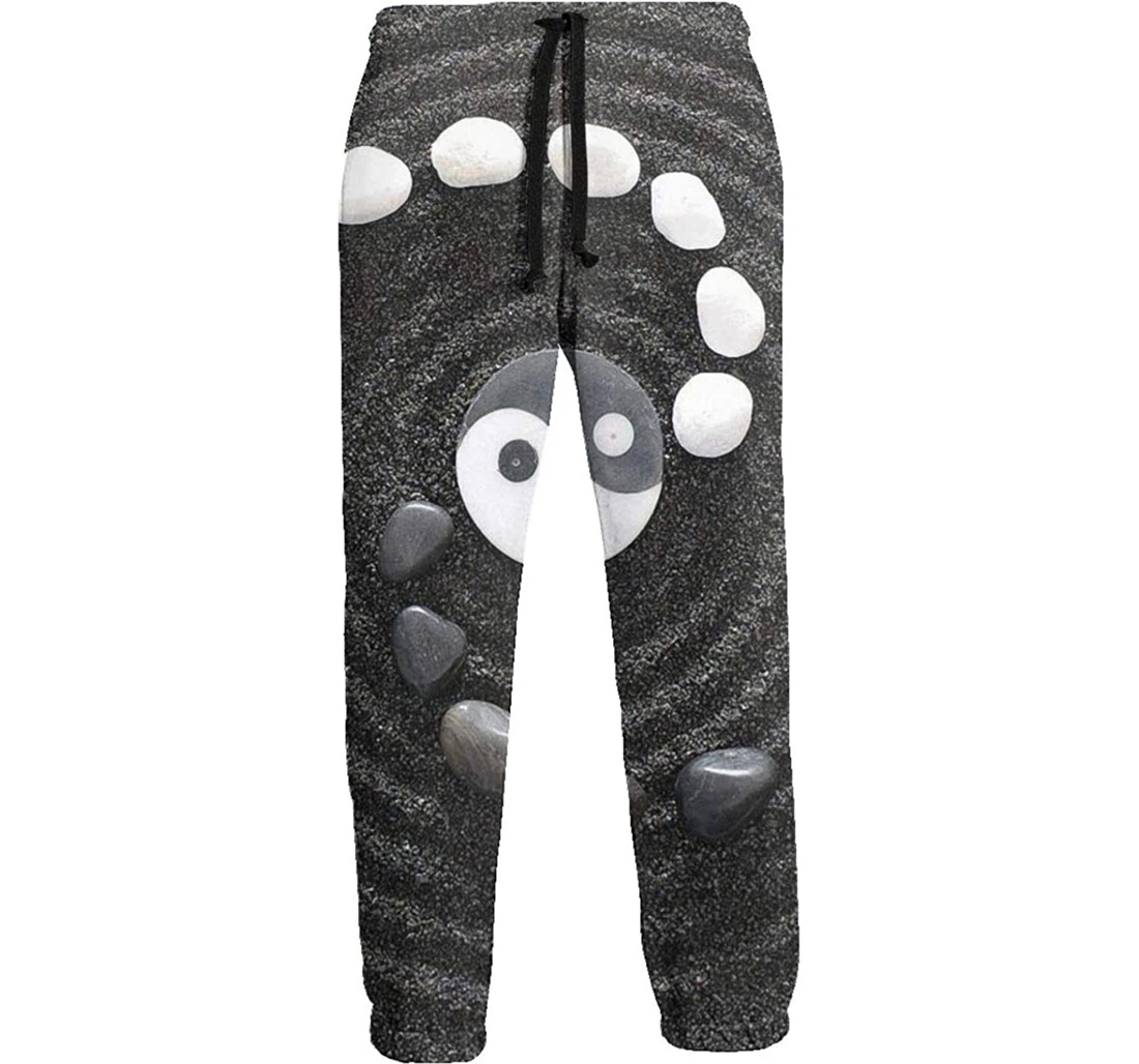 Personalized White And Black Stone Yin Yang Casual Sweatpants, Joggers Pants With Drawstring For Men, Women