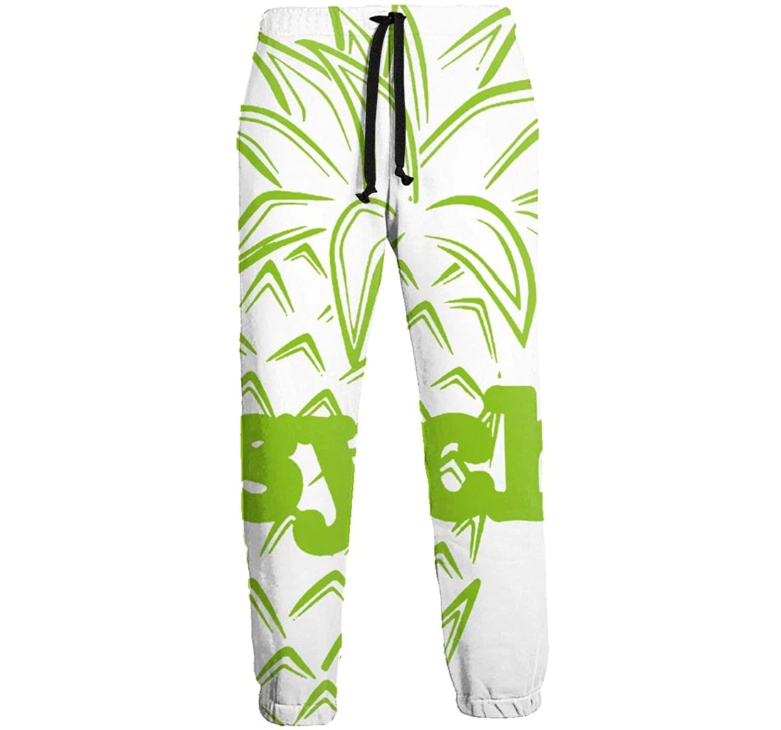 Personalized Green Outline Of Pineapple Graphic Lightweight Comfortable Sweatpants, Joggers Pants With Drawstring For Men, Women