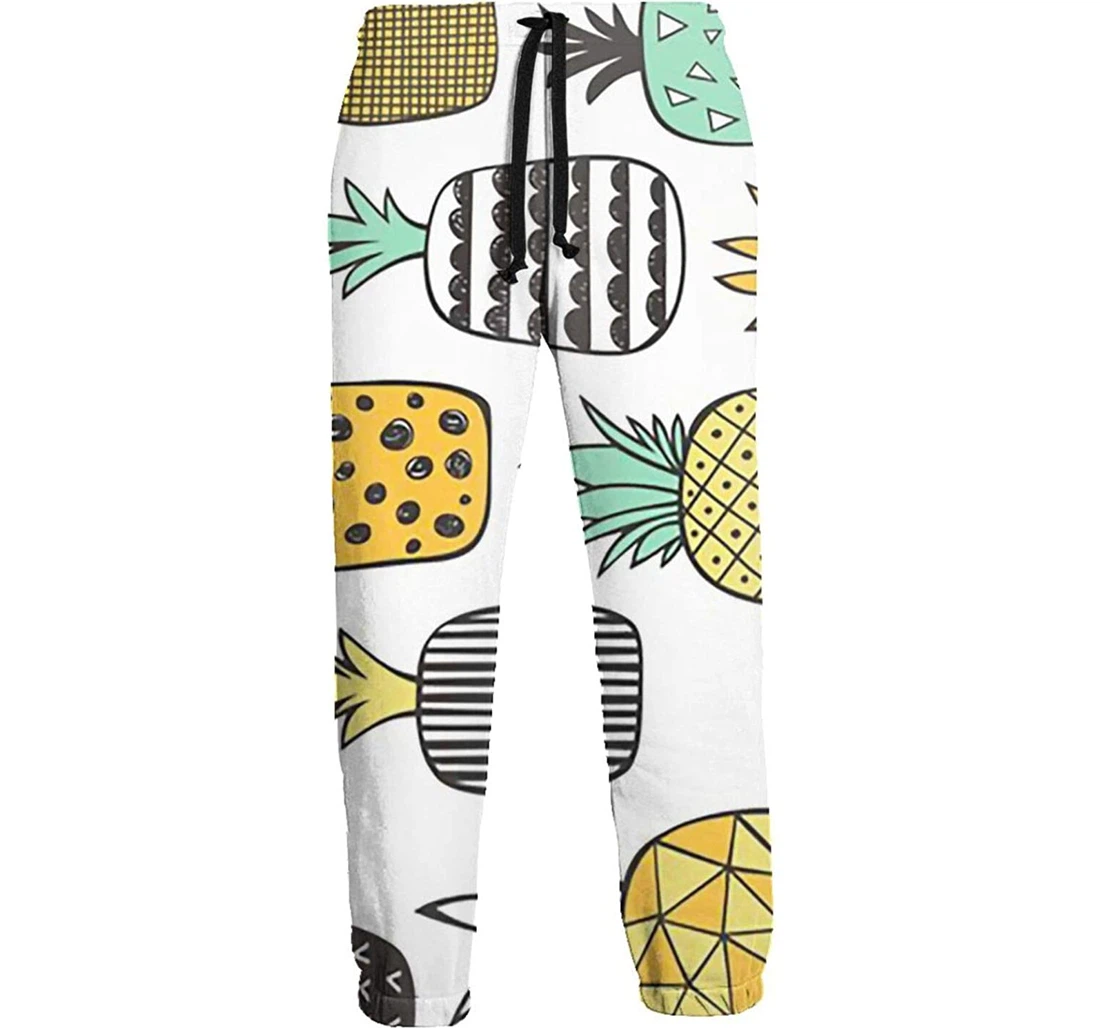 Personalized Fantastic Cartoon Pineapple Digital Graphric Cool Casual Sweatpants, Joggers Pants With Drawstring For Men, Women