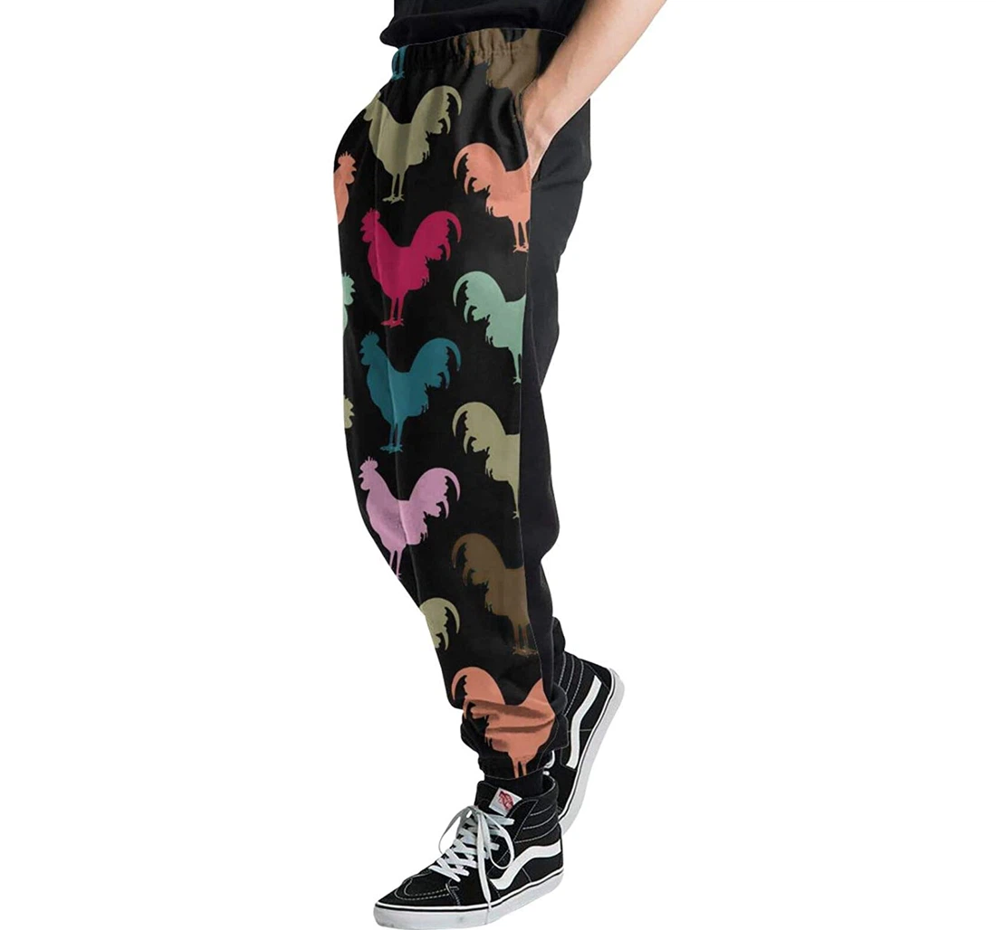 Personalized Chickens Pattern Casual Sweatpants, Joggers Pants With Drawstring For Men, Women