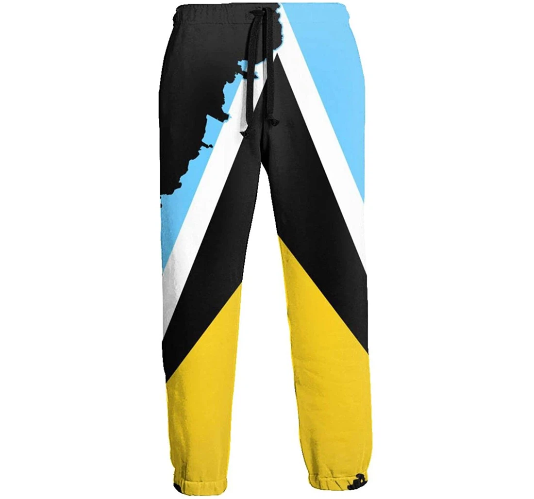 Personalized Map Of St Lucia And St Lucian Flag Sweat Hip Hop Garment Spring Sweatpants, Joggers Pants With Drawstring For Men, Women