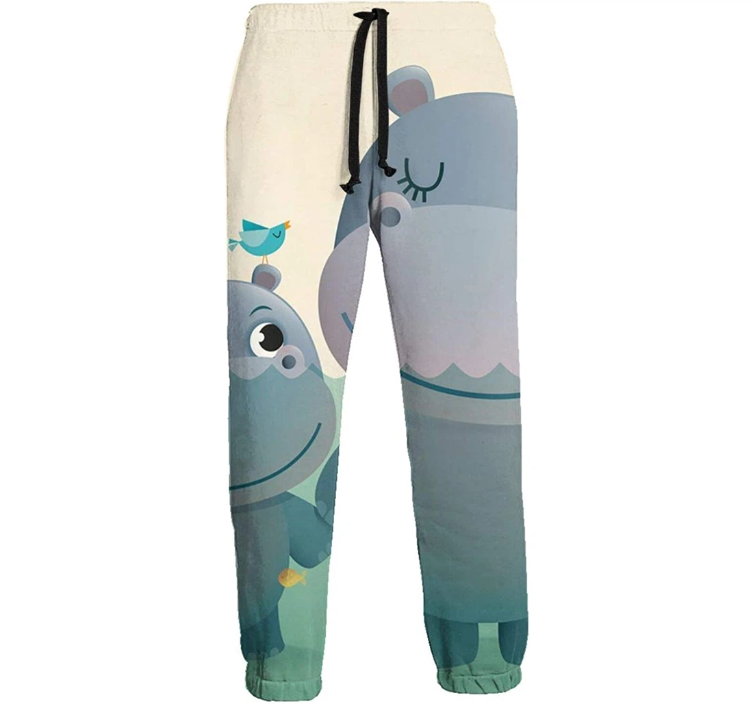 Personalized Mother And Baby Hippo Soft Pant Waist Sweatpants, Joggers Pants With Drawstring For Men, Women