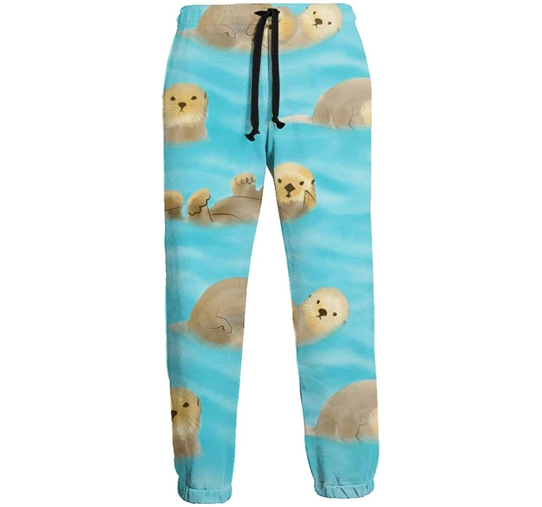 Personalized Otters Sleeping On The Water Soft Pant Waist Sweatpants, Joggers Pants With Drawstring For Men, Women