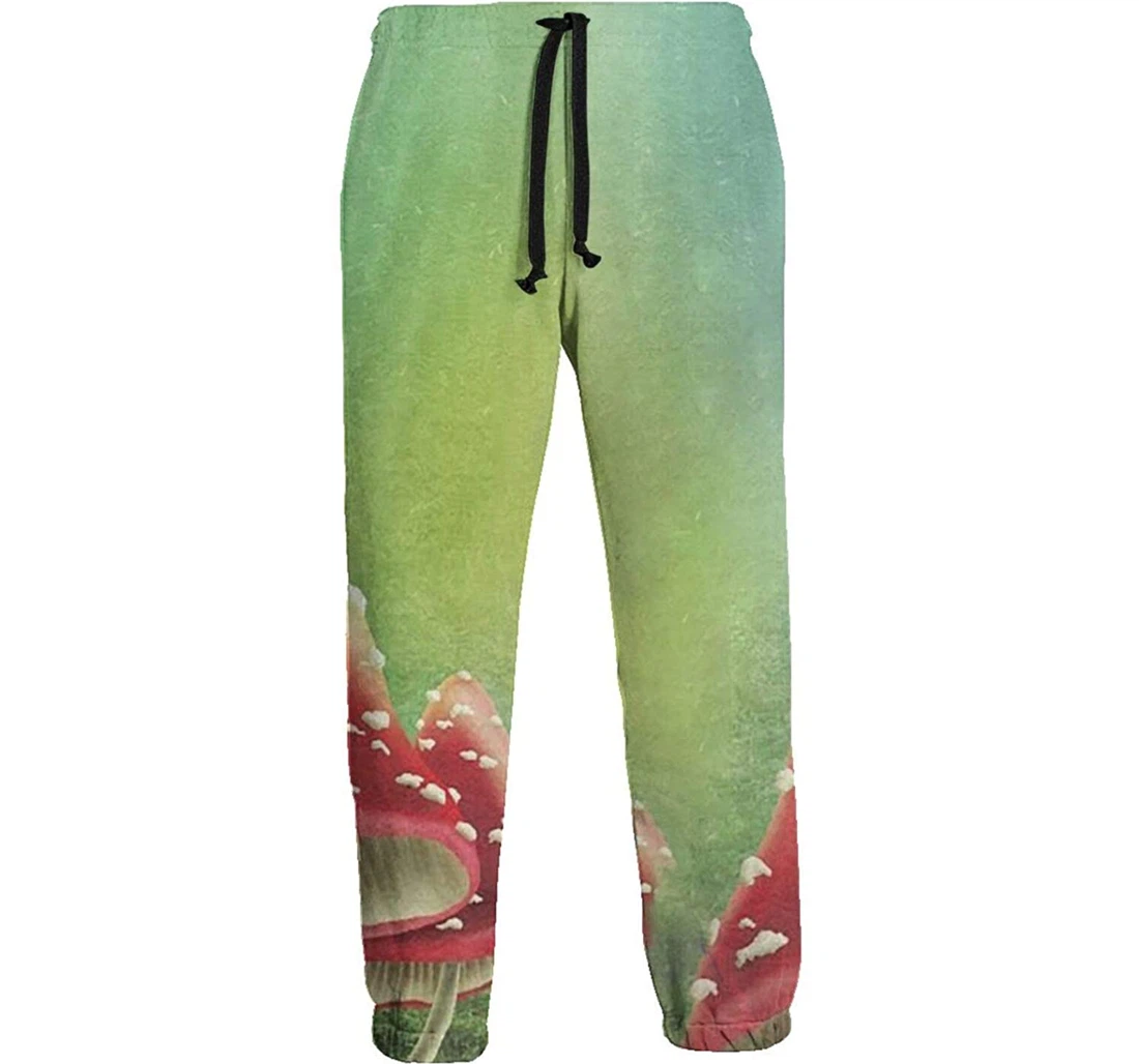 Personalized Red Mushroom Sweat Hip Hop Garment Spring Sweatpants, Joggers Pants With Drawstring For Men, Women