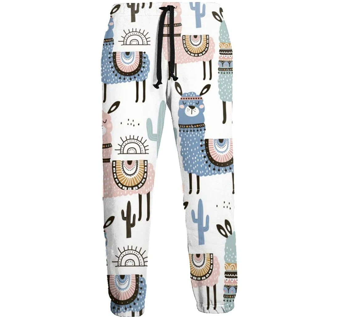 Personalized Llama Cactus And Hand Drawnf Sweat Hip Hop Garment Spring Sweatpants, Joggers Pants With Drawstring For Men, Women